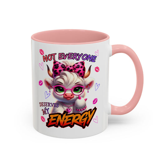Coffee Mug — "Not Everyone Deserves My Energy" Cute Cow Accent Mug (11/15 oz)